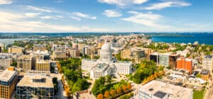 Wisconsin,State,Capitol,And,Madison,Skyline,Panorama.,The,Wisconsin,State